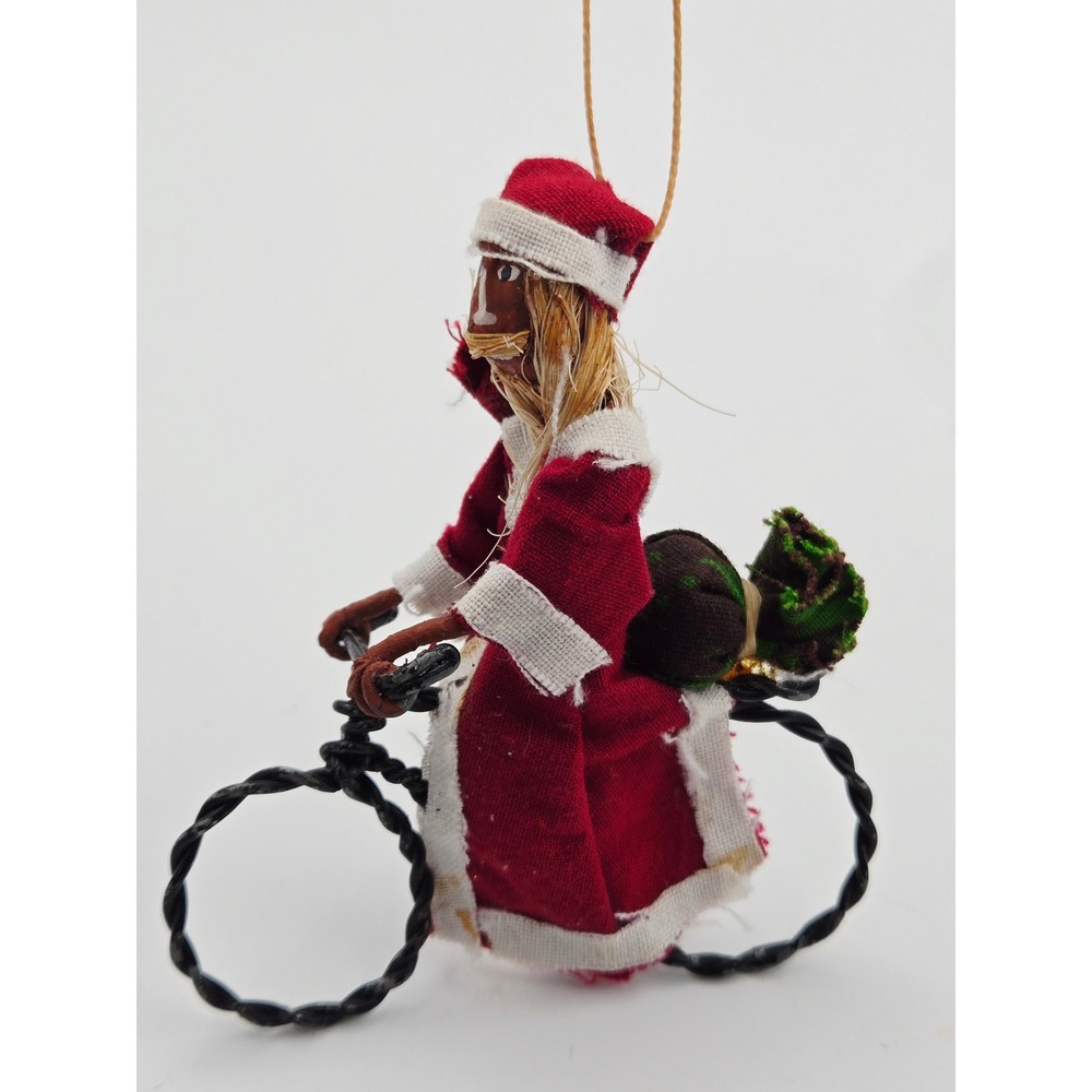 Ornaments 4 Orphans Handmade in Uganda Santa on Bicycle Wire Fabric Ornament NWT